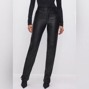 Good American Women's Good Boy Faux Leather Pants Size 28 Black Straight Leg